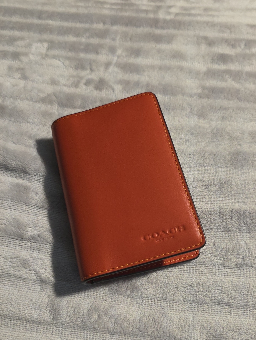 Coach Small Leather Card Case in Warm Cognac Orange